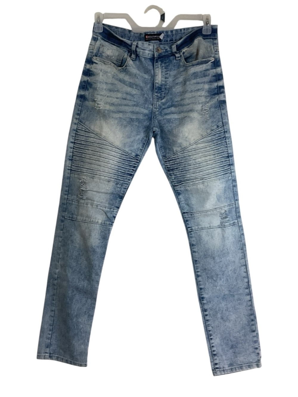 Southpole Skinny Moto Biker Jeans Men’s 32x32 Light Wash Distressed Denim Street